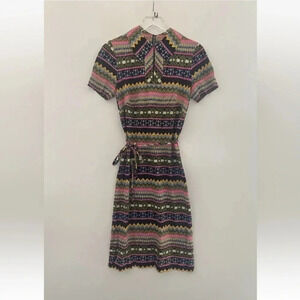 Vintage 70s Westover Walker Groovy Print Belted Dress Womens Size 14 (498)